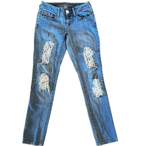 Inc Denim Women's Straight Leg Jeans 2 Regular Fit Lace Distressed Light Wash - Picture 1 of 7
